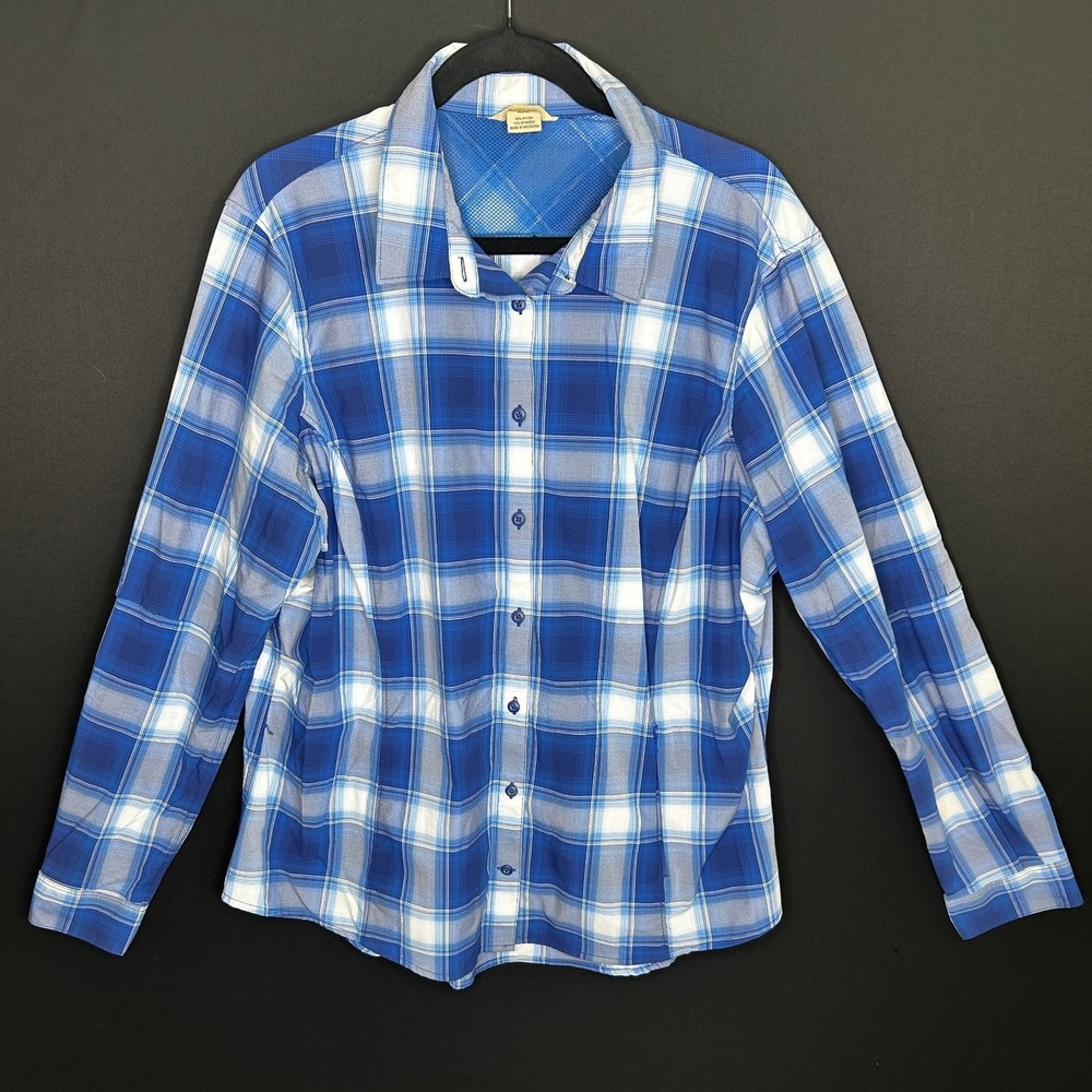 Duluth Trading Co Womens Blue Plaid Sidewinder Shirt 2XL Casual Outdoor Stretch